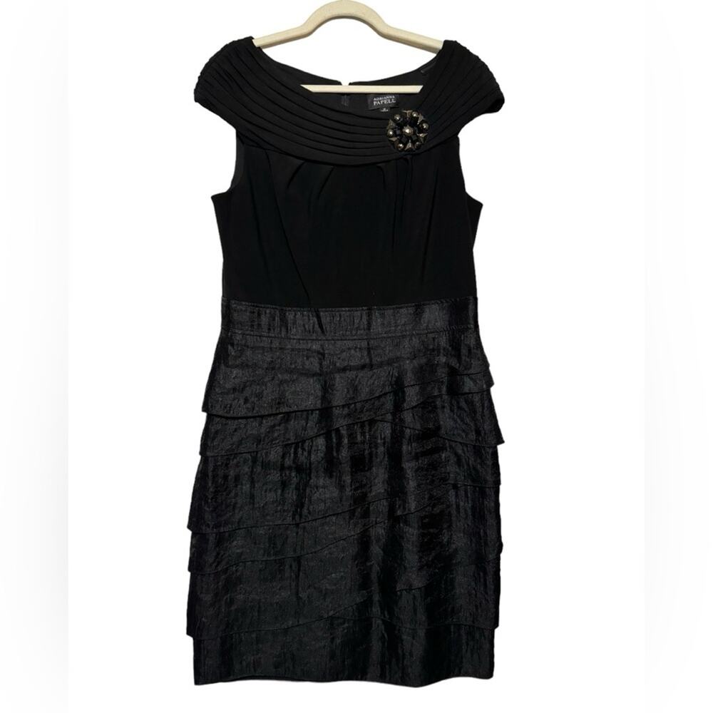 Adrianna Papell Black Ruffle Beaded Knee Length Formal Pencil Dress Plus Size 14